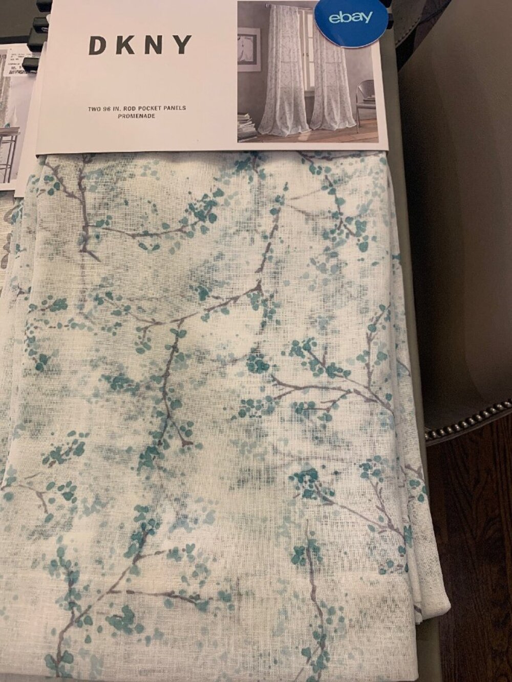 DKNY Promenade Rod Pocket Panels Set Of 2 Green White Sheer Curtains 96